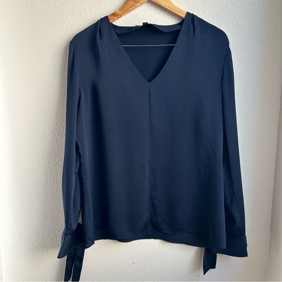 Banana Republic Tops - Banana Republic | Elegant Navy Long Sleeve Blouse with Tie Detail at the Cuffs